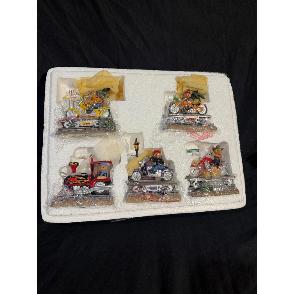 Hamilton Rally on Rails Train Set of 5 Faithful Fuzzies Bears On Harley Davidson